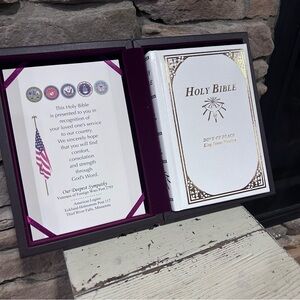 White Holy Bible with Gold Accents‎ American Legion deepest sympathy. And case.